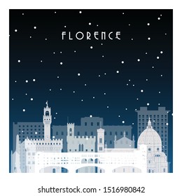 Winter night in Florence. Night city in flat style for banner, poster, illustration, background.