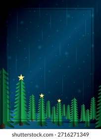 Winter Nacht Wald Hintergrund mit Weihnachtsbäumen und Sternen