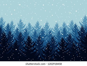 winter night forest. falling snow in the air. christmas theme. new year weather. background