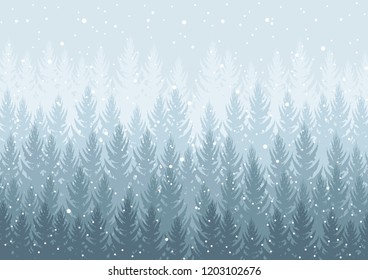 winter night forest. falling snow in the air. christmas theme. new year weather. background