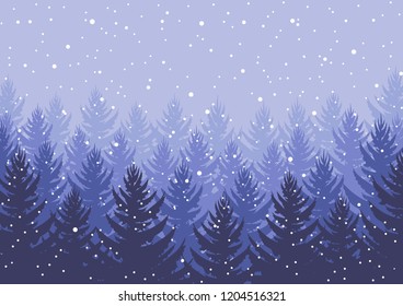 winter night forest. falling snow in the air. christmas theme. new year weather. background