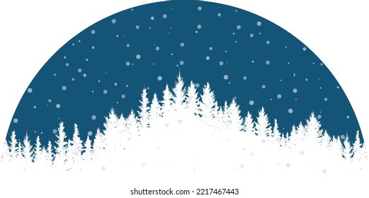 Winter night forest with snow, beautiful landscape. Silhouette of Christmas trees. Vector illustration