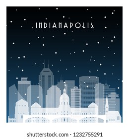 Winter night in Indianapolis. Night city in flat style for banner, poster, illustration, background.