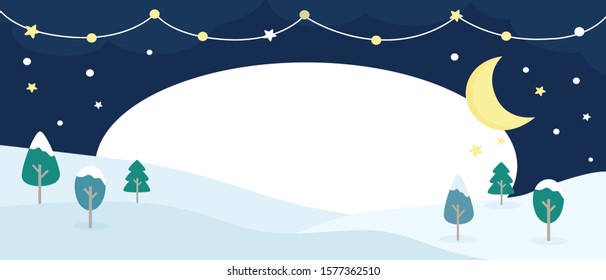 Winter night landscape with empty copy space background.Night sky with star and moon.Art design for banner,advertising,template,etc. Vector illustration.