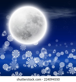 Winter night landscape with fullmoon. EPS10 vector.