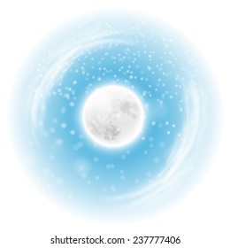Winter night landscape with fullmoon. EPS10 vector.