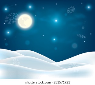 winter night landscape. Merry Christmas and happy new year background