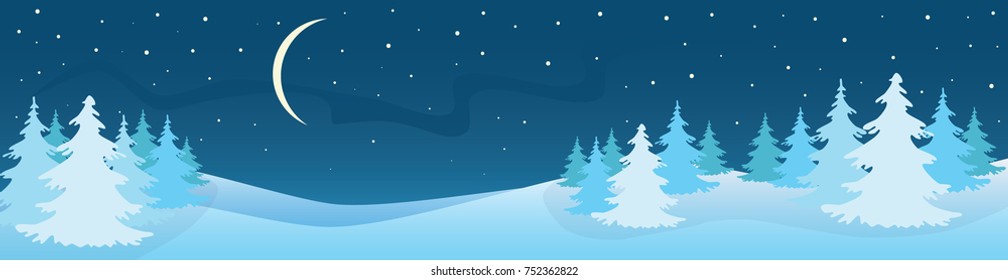Winter night landscape. Panorama. Vector illustration.