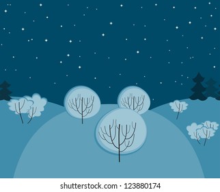 Winter night landscape, seamless  horizontal background, vector illustration