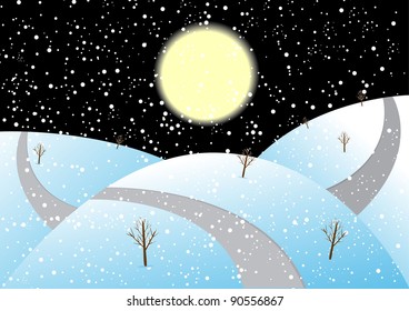Winter night landscape. vector illustration
