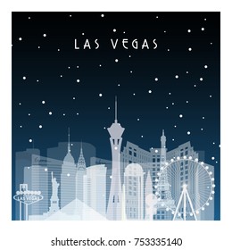 Winter night in Las Vegas. Night city in flat style for banner, poster, illustration, game, background.