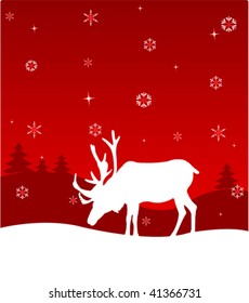 Winter night. Nature. Deer. Vector illustration
