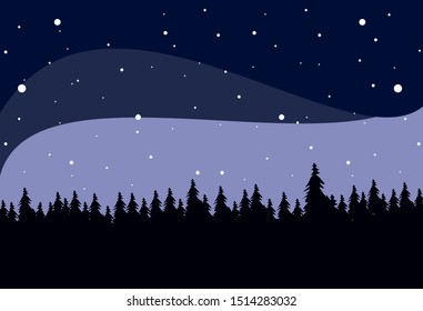 Winter night nature. Illustration of winter snowfall at night. Beautiful Background with snowfall and trees. vector illustration eps10