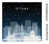 Winter night in Ottawa. Night city in flat style for banner, poster, illustration, background.