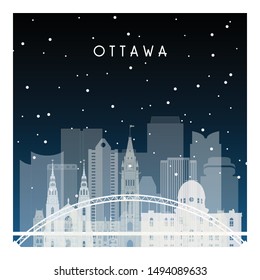 Winter night in Ottawa. Night city in flat style for banner, poster, illustration, background.