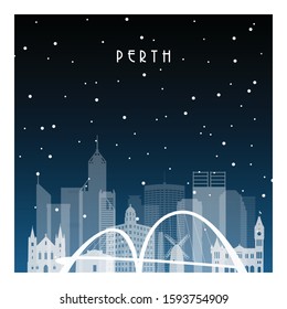 Winter night in Perth. Night city in flat style  