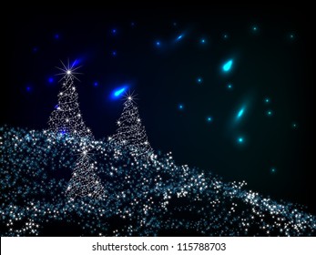Winter night scenery vector background