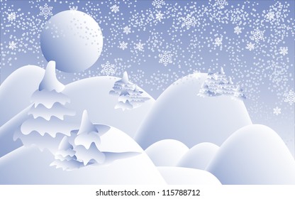 Winter night scenery vector background