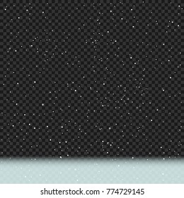 Winter night snow falls backdrop. New Year greeting landscape background. Illustration with falling snow on dark