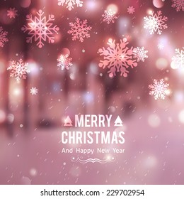 Winter night street, vector blurred background. Merry christmas and happy new year.