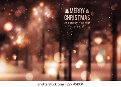 Winter night street, vector blurred background. Merry christmas and happy new year.