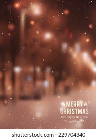 Winter night street, vector blurred background. Merry christmas and happy new year.