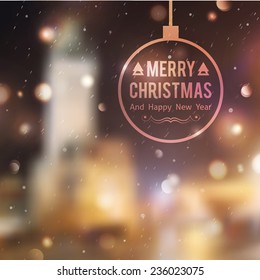 Winter night street, vector blurred background. Merry christmas and happy new year.
