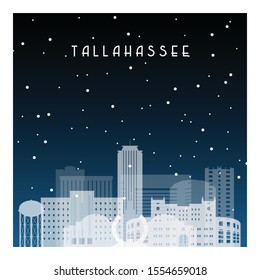 Winter night in Tallahassee. Night city in flat style for banner, poster, illustration, background.