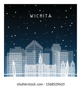 Winter night in Wichita. Night city in flat style for banner, poster, illustration, background.