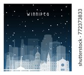 Winter night in Winnipeg. Night city in flat style for banner, poster, illustration, background.