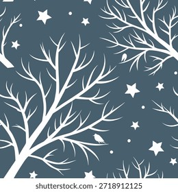 Noites de inverno padrão perfeito com galhos gelados estrelas brilhantes e queda de neve suave para um conceito tranquilo encantador de noite de inverno como padrão de noite de inverno Encantador com galhos gelados estrelas brilhantes e queda de neve suave para uma atmosfera mágica de inverno no Photo Stock Concept e espaço vazio no lado esquerdo, sem texto —ar 7:2 —azulejo
