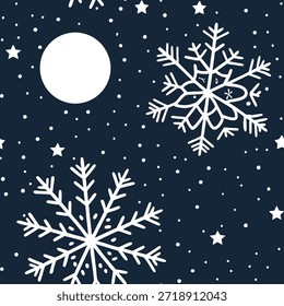 Patrón sin fisuras de las noches de invierno con cielos estrellados de nieve iluminados por la luna y texturas heladas para un concepto de diseño de noche de invierno mágico fresco como patrón de noche de invierno fresco con cielos estrellados de nieve iluminados por la luna y texturas heladas para un aspecto helado mágico en Foto de archivo Concepto y espacio vacío en el lado izquierdo, sin texto --ar 7:2 --tile