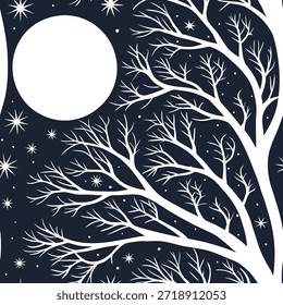 Patrón sin fisuras de las noches de invierno con la nieve iluminada por la luna brillando cristales de hielo y ramas de árbol escarchadas para un concepto elegante de la mirada del invierno como patrón elegante de la noche del invierno con la nieve iluminada por la luna brillando cristales de hielo y ramas de árbol escarchadas para un diseño de invierno refinado en Foto de archivo Concepto y espacio vacío en el lado izquierdo, sin texto --ar 7:2 --tile