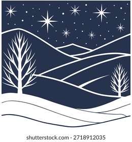 Noites de inverno padrão sem costura com colinas nevadas montanhas distantes e estrelas cintilantes para um conceito de paisagem de inverno remoto pacífico como padrão de noite de inverno remoto com colinas nevadas montanhas distantes e estrelas cintilantes perfeitas para uma paisagem de inverno pacífica no Conceito de Stock de Foto e espaço vazio no lado esquerdo, sem texto —ar 7:2 —azulejo