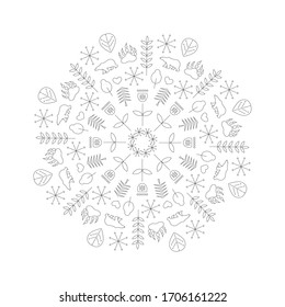 Winter nordic mandala vector illustration. Christmas coloring page vector.Trendy scandinavian design.	
