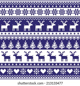 Winter, Nordic seamless navy blue pattern with reindeer