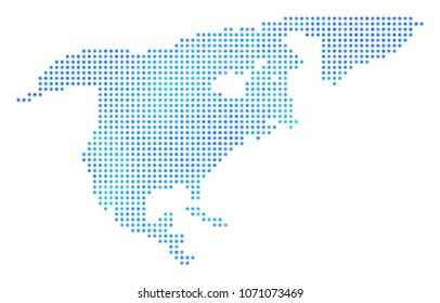 Winter North America Map. Vector geographic map in blue frosty colors. Vector concept of North America Map composed of snow dots.