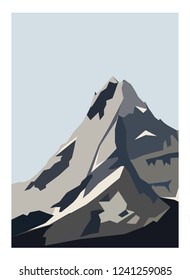Winter north mountain landscape. Simple flat vector illustration. 