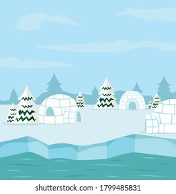 winter north pole arctic with igloo concept