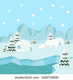 winter north pole arctic with Polar bear concept