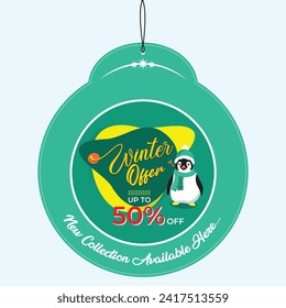 Winter Offer Dangler Tag Design Template. Up to 50% Off. 