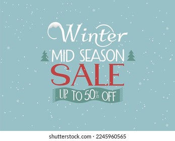 Winter offer vector banner with decor of snowflakes. Blue creative template mid season sale vector graphic