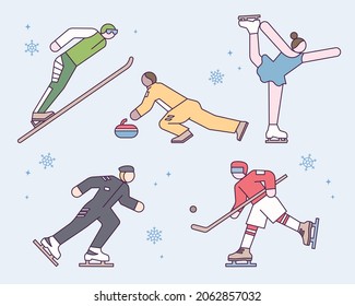 Winter Olympic Games and Sports Athletes. flat design style vector illustration.