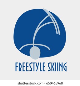 Winter Olympic Games stick figure icon: freestyle skiing. Great as freestyle skiing icon or symbol for materials about Winter Olympics.