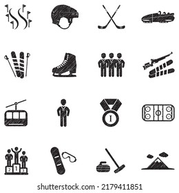 Winter Olympics Icons. Black Scribble Design. Vector Illustration.