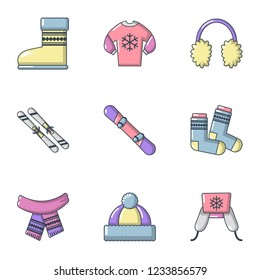 Winter ornament icons set. Cartoon set of 9 winter ornament vector icons for web isolated on white background