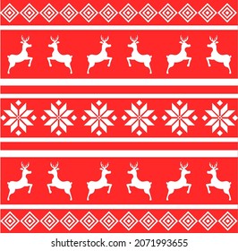 Winter ornament with white deer and stars on a red background
