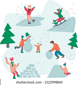 Winter outdoor activiti.  Flat simple illustration