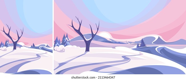Winter outdoor scene. Nature landscape in different formats.