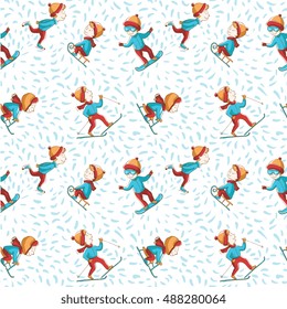 Winter outdoor sports seamless white pattern